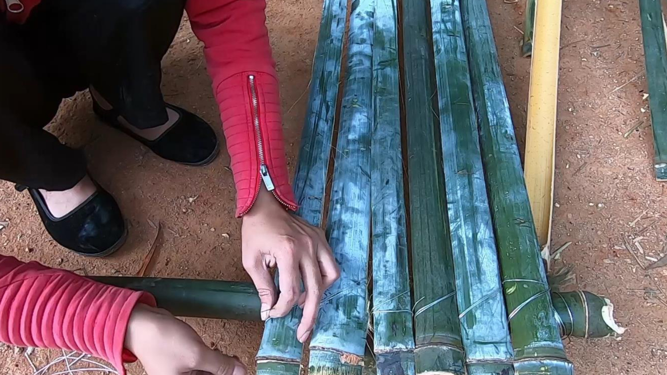 菜园子的门口坏了,农村大姐就地取材,自制简易竹片门
